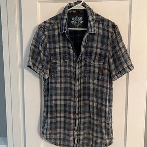 Buffalo David Bitton shirt sleeve button down distressed plaid shirt
